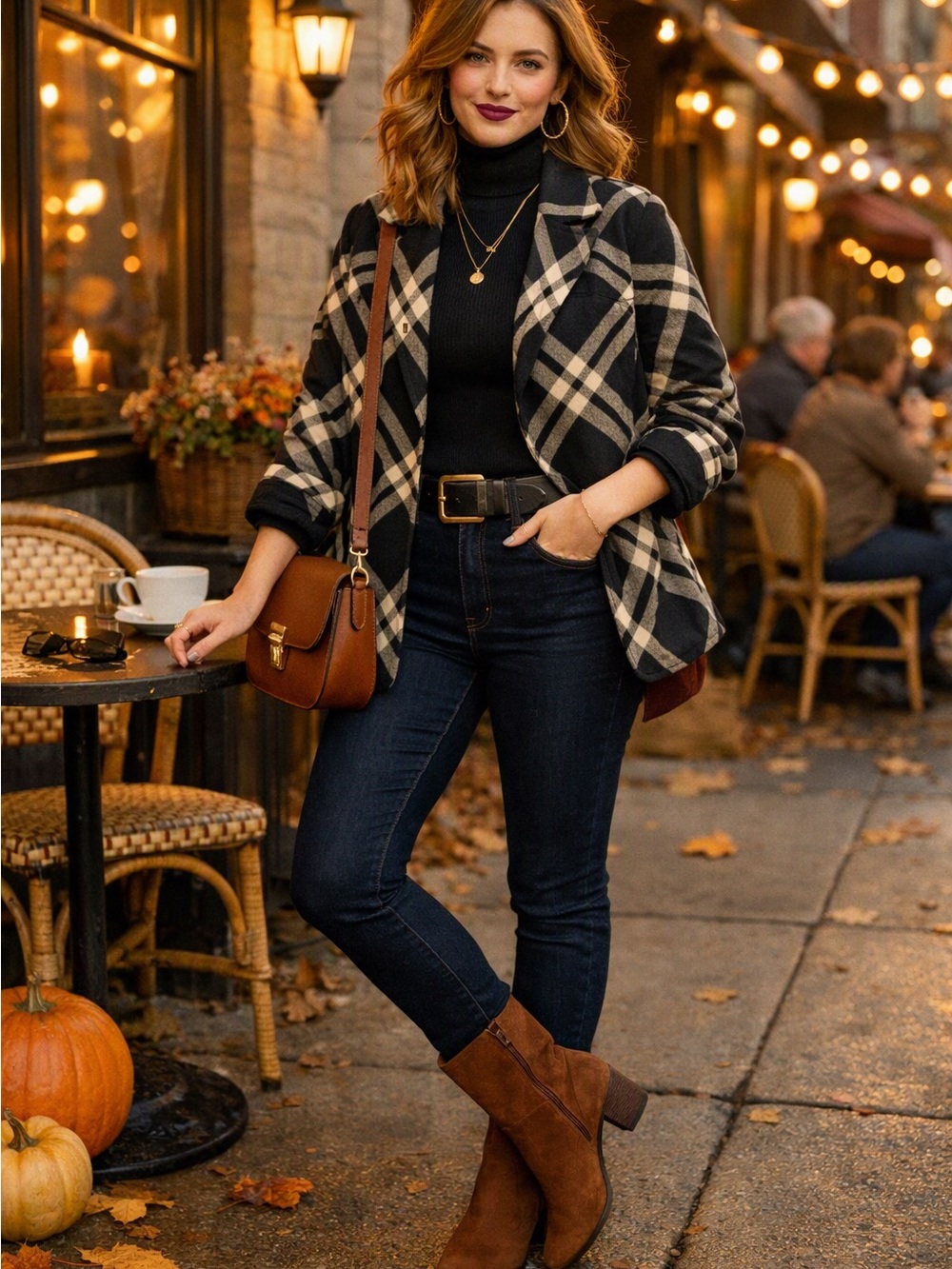 Talbots Black and Cream Plaid Tailored Blazer